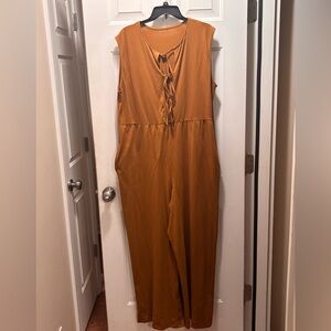 ASOS Design tie front wide leg jumpsuit with pockets